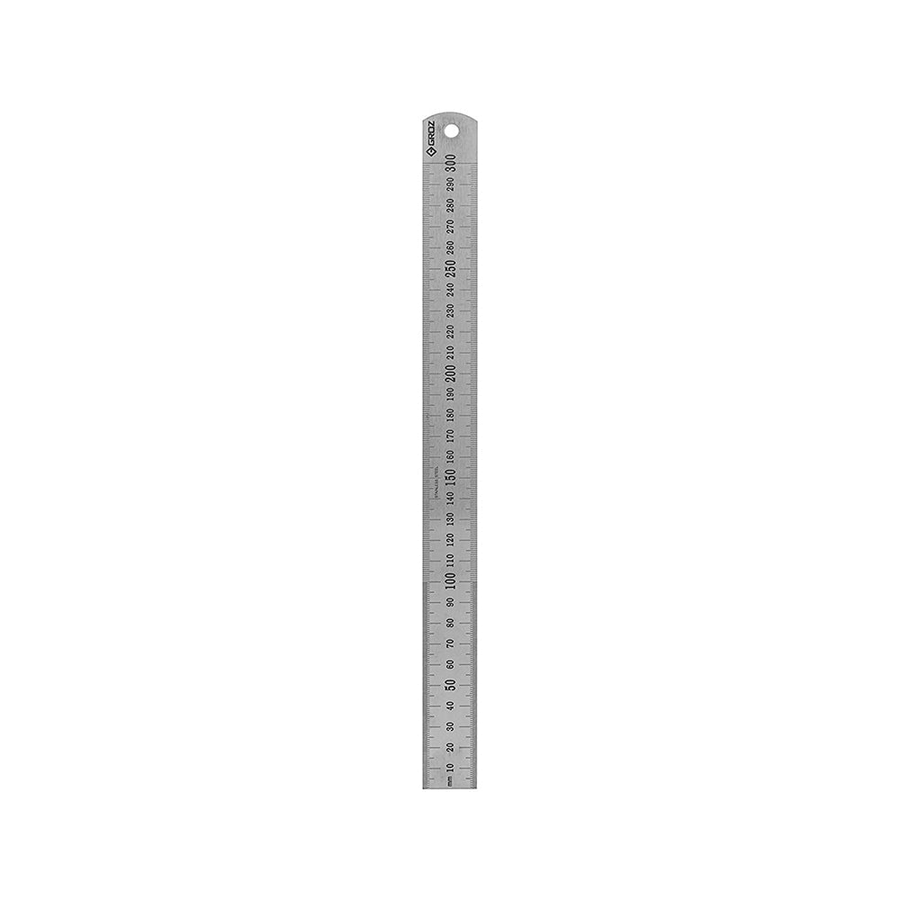GROZ stainless steel scale (Ruler), horizontal reading in reverse, graduated in cm and mm. (30 cm)