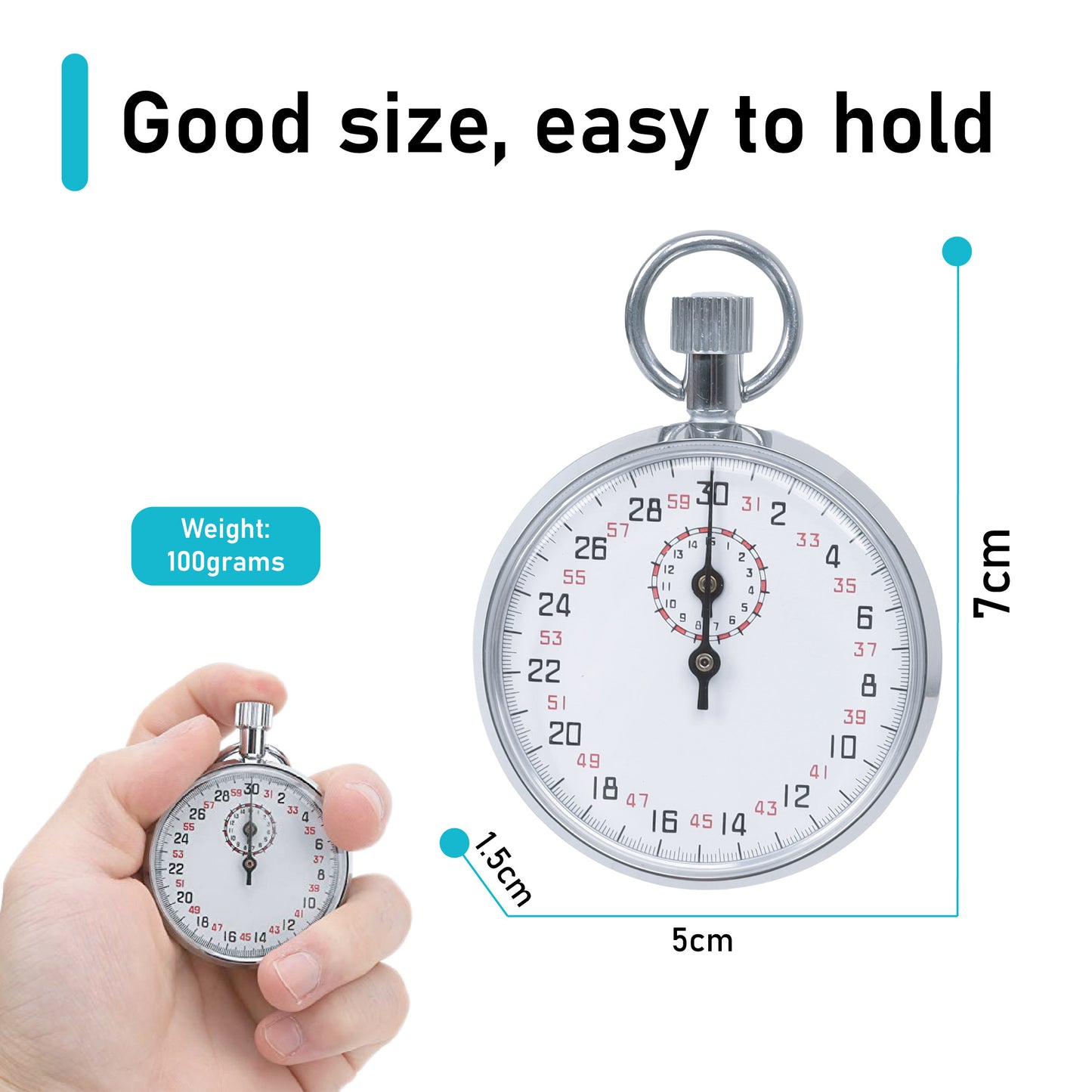 EISCO Mechanical Stopwatch - Analog Timer, Steel Case, 1/10th Second Precision, 15-Minute Dial, Winding Mechanism, Ideal for Sport Training, Racing, Physics, Chemistry, Classroom, Lab Experiment