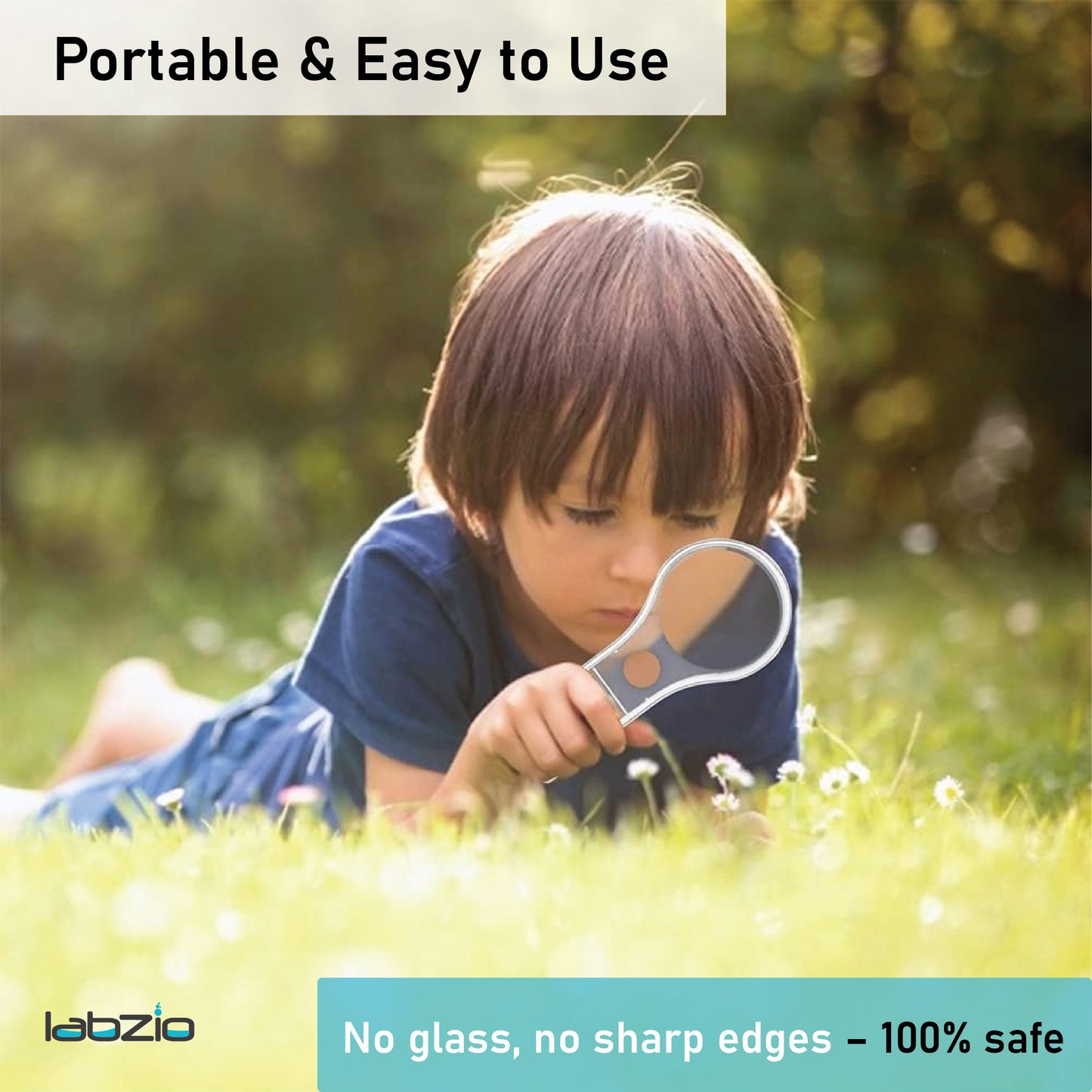 LABZIO- Premium Magnifying Lens with Handle, lab Quality Mini Magnifying Glass 5X and 15X Handheld, Diameter - 50 mm, Magnification - 3X Acrylic Lens and Body Makes it Suitable for Children