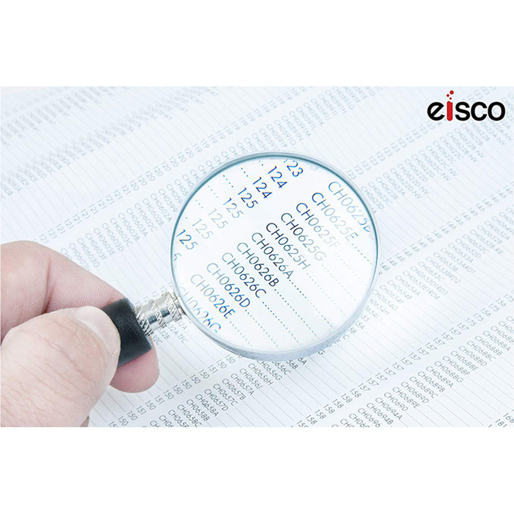 Eisco Magnifying Glass for Reading – 3.5X Handheld Magnifier (50mm) Optical Glass Lens for Books, Small Text, Jewelry, Coins, Crafts, Hobbies, Science, Stamps & Map Reading (Pack of 1)