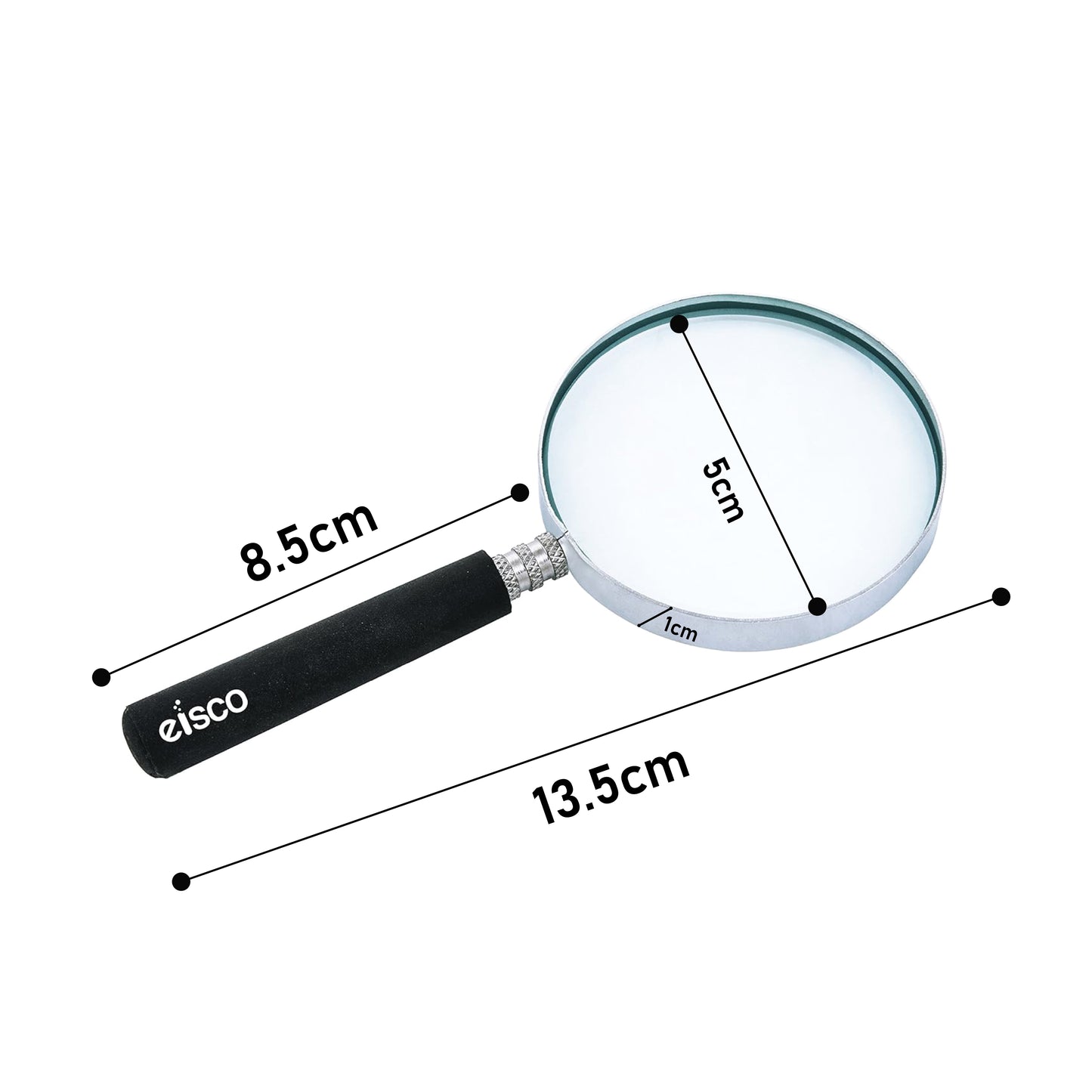 EISCO Magnifying Glass with Handle – 75mm Large Lens, 2.5X Optical Zoom, 15cm Focal Length, Handheld Magnifier for Reading, Science Experiments, Hobby, DIY, Jewelry Inspection, Antiques & Home Use