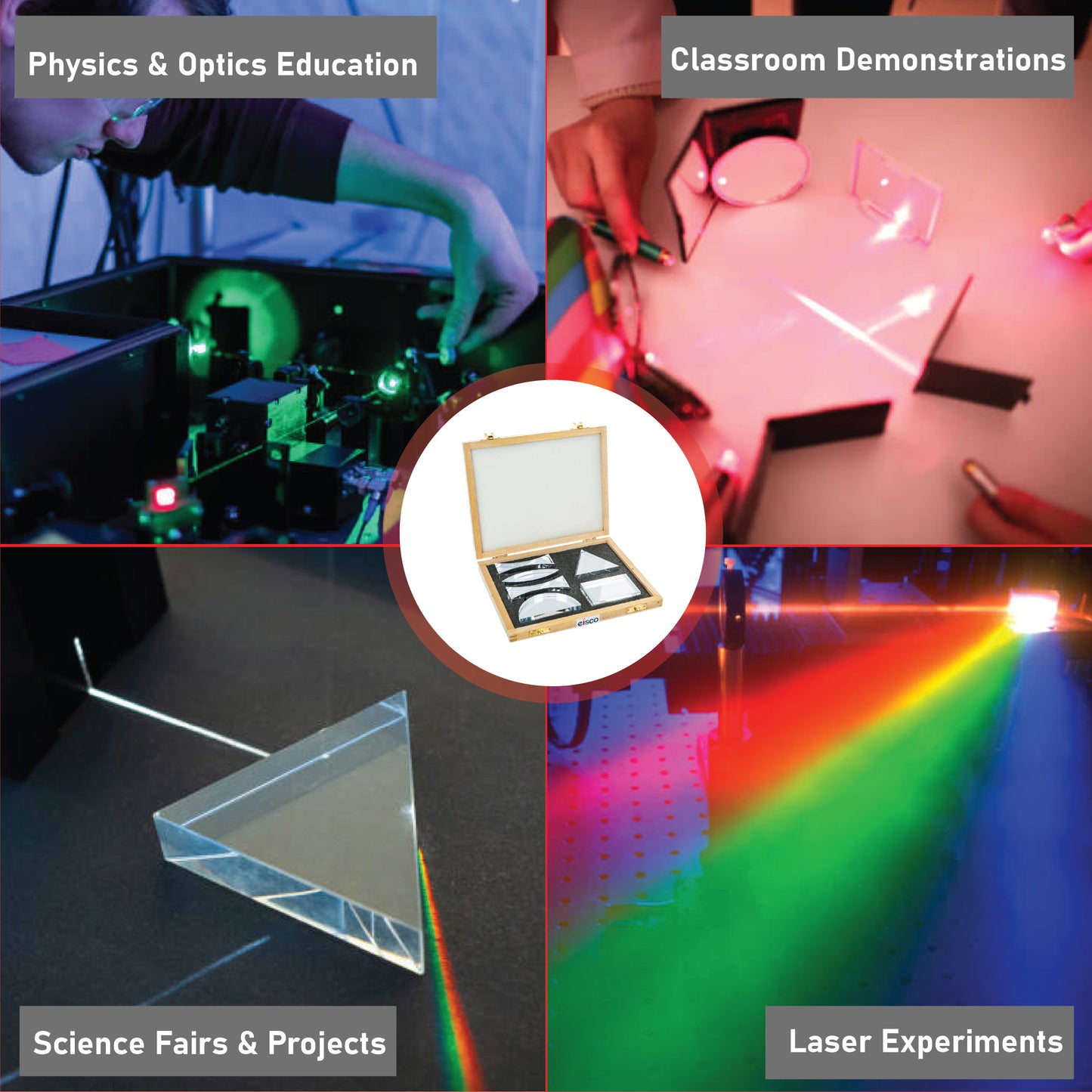 Eisco Premium Acrylic Prisms — Set of 6, Different Shapes, Supplied in Wooden Box | Used in Physics Laboratory | Reflection and Refraction Leaning | 25.8 x 20.8 x 4.8 cm; 620 g