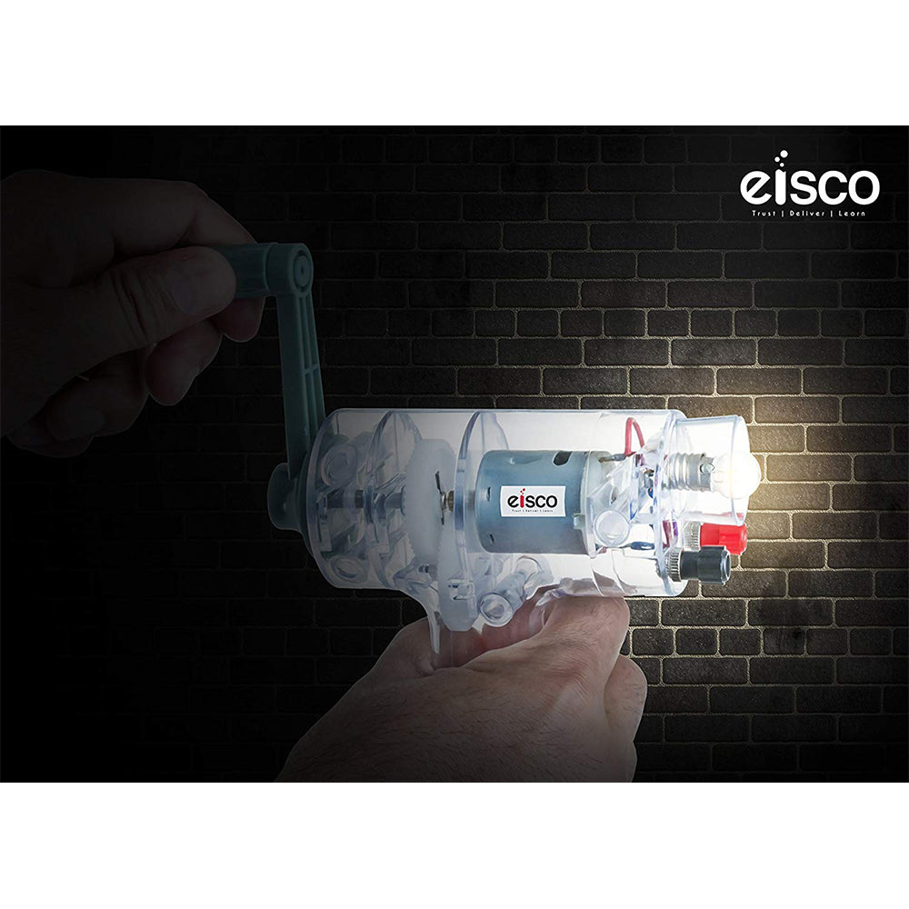 Eisco Hand Crank Generator – Portable Electricity Generator with LED Light, Built-In Flashlight & Lamp, STEM Physics Experiment Kit for Energy Conversion, Science Fair & Classroom Learning