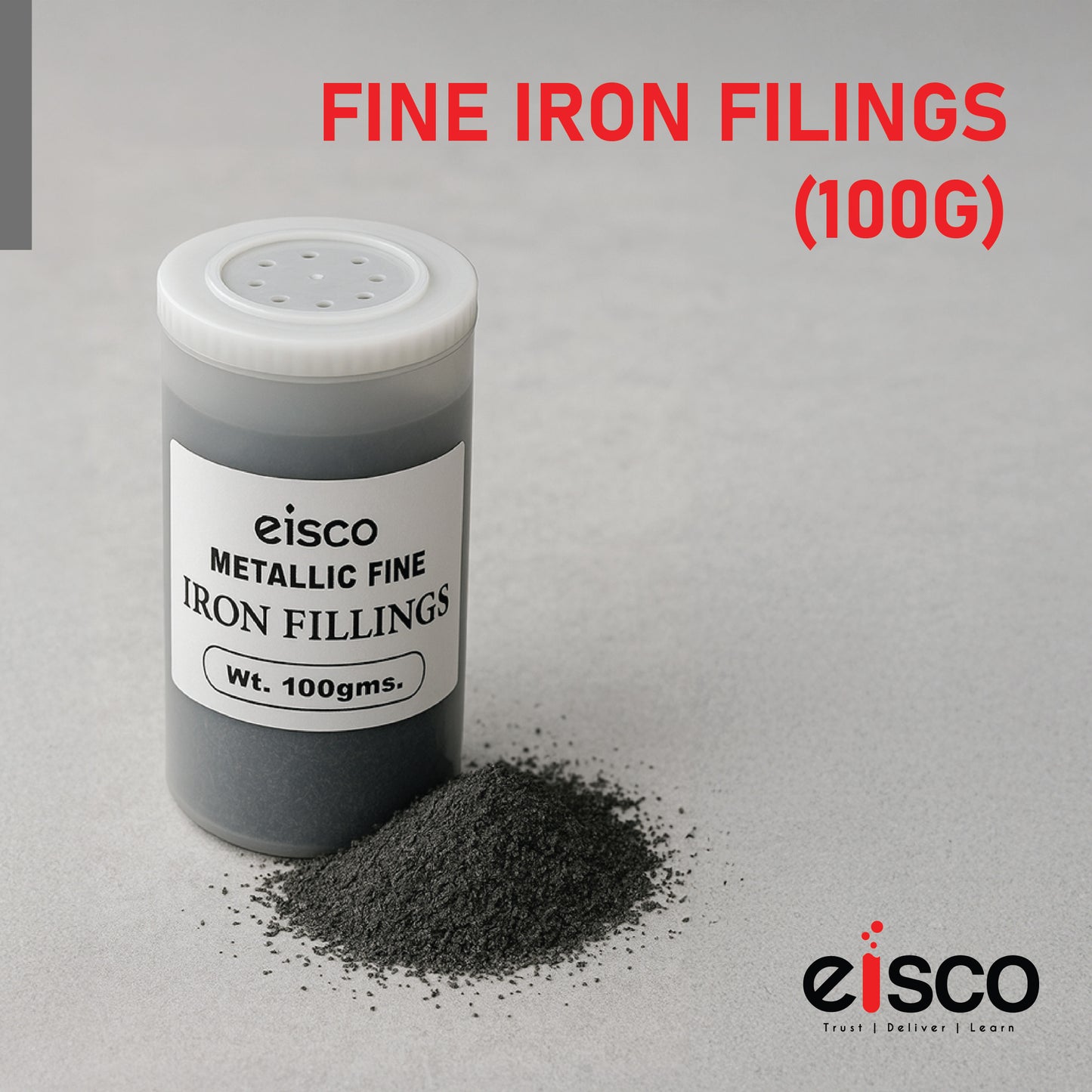 EISCO Fine Iron Filings (100g) Easy Sprinkle Magnetism Science Experiment Kit | Perfect for Classroom Projects, Physics Activities, STEM Learning, and Educational Fun for Kids and Adults | Resealable Jar