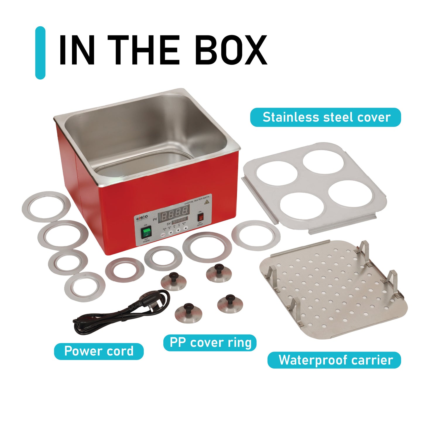 EISCO - Premium Unstirred Digital Water Bath, 4 Holes, Temperature Range is 100 Degree Celsius, Perfect For Laboratories 4 Openings | 12L Capacity | 1000W