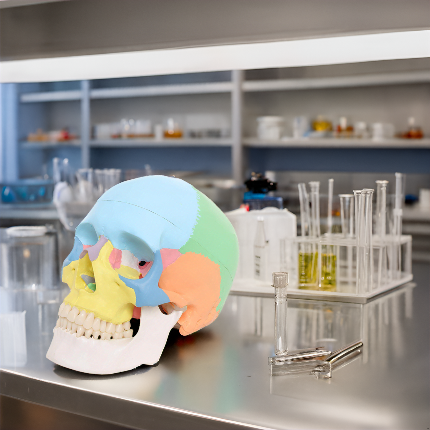 Labzio Colored Human Skull Model — Life-Size 3-Part Anatomical Skull with 14 Bones, Removable Calvarium & Articulating Jaw | Skull for Anatomy, Decor, Dental Students