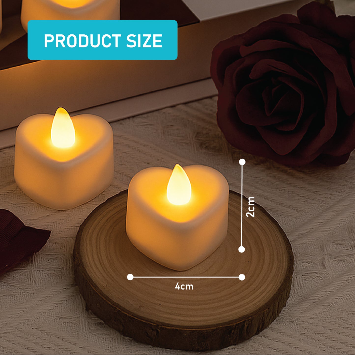 LABZIO Flameless LED Heart-Shaped Tea Light Candles |Compact Decorative Flickering Diya Lights 4 cm Width × 2 cm Height | Ideal for Pooja Diwali, Temple, Balcony & Room Décor|Plastic Build | Pack of 6