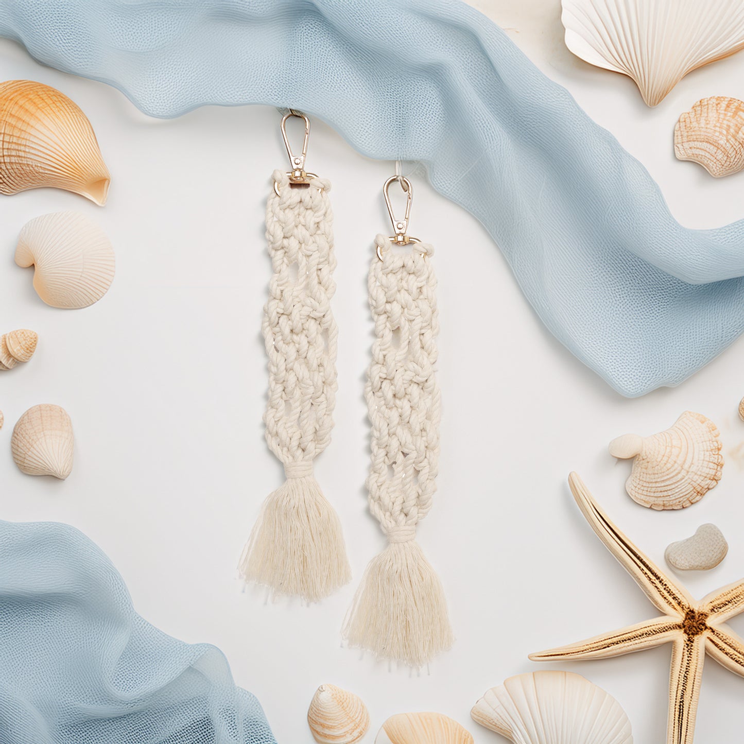 LABZIO Set of 2 Boho Macrame Keychain | Handmade Cotton Rope Key Ring with Tassels | Stylish & Durable for Bags, Keys & Accessories | Unisex Gift for Women & Men | Metal Ring Included