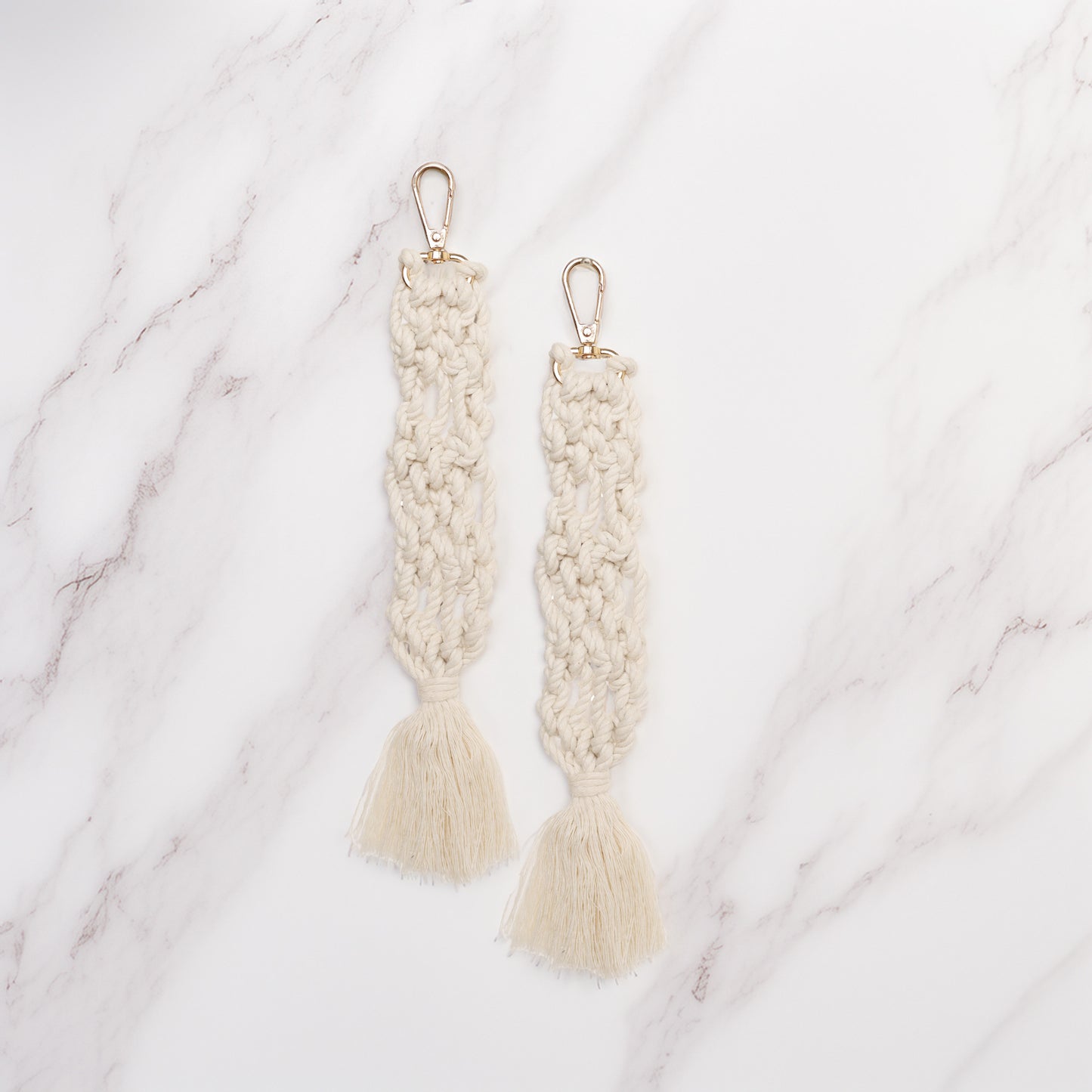 LABZIO Set of 2 Boho Macrame Keychain | Handmade Cotton Rope Key Ring with Tassels | Stylish & Durable for Bags, Keys & Accessories | Unisex Gift for Women & Men | Metal Ring Included