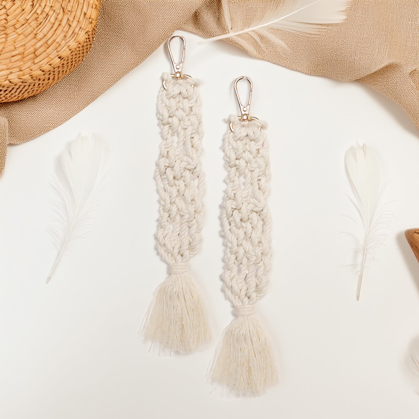 LABZIO Set of 2 Boho Macrame Keychain | Handmade Cotton Rope Key Ring with Tassels | Stylish & Durable for Bags, Keys & Accessories | Unisex Gift for Women & Men | Metal Ring Included