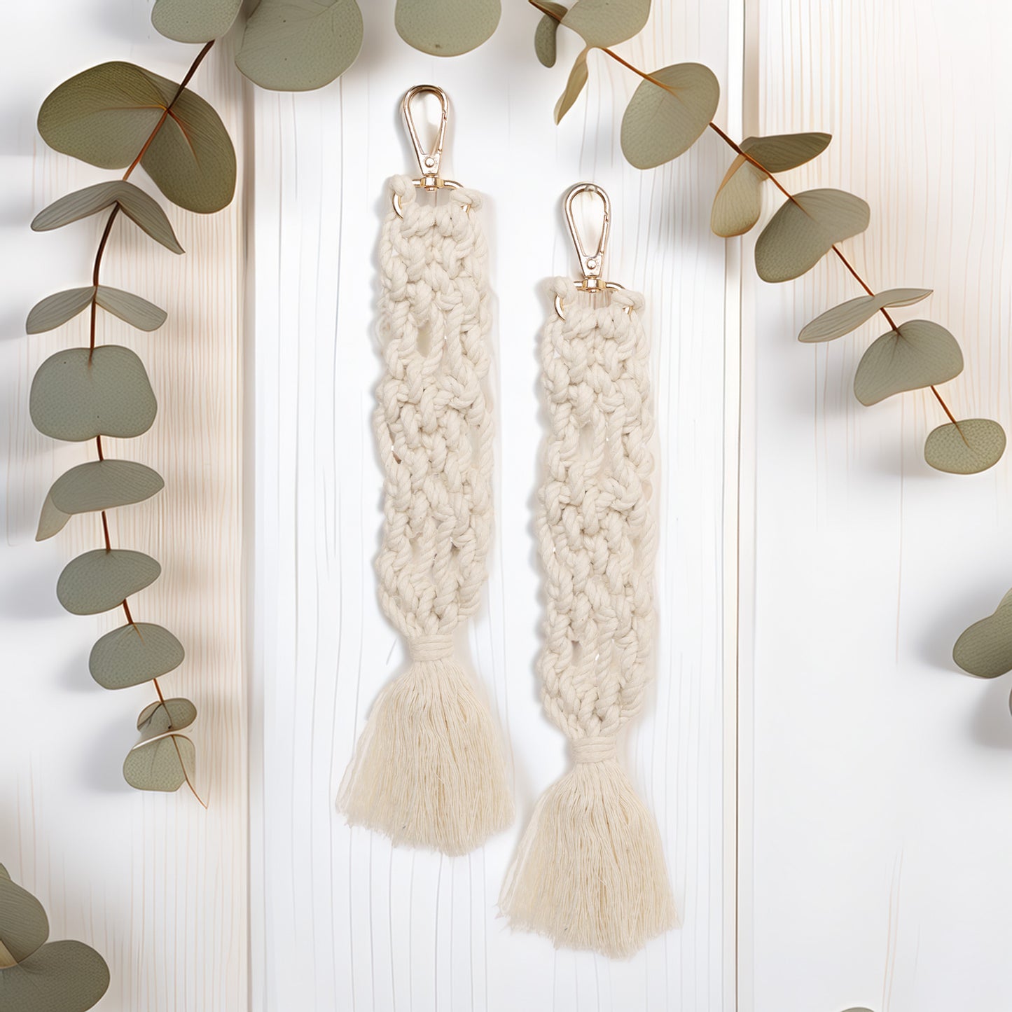 LABZIO Set of 2 Boho Macrame Keychain | Handmade Cotton Rope Key Ring with Tassels | Stylish & Durable for Bags, Keys & Accessories | Unisex Gift for Women & Men | Metal Ring Included