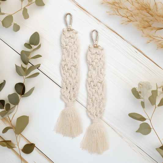 LABZIO Set of 2 Boho Macrame Keychain | Handmade Cotton Rope Key Ring with Tassels | Stylish & Durable for Bags, Keys & Accessories | Unisex Gift for Women & Men | Metal Ring Included