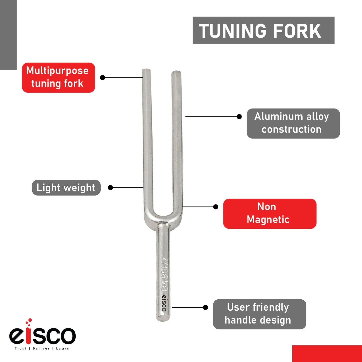 Eisco 480Hz Tuning Fork – Chrome-Plated Steel, Rust-Resistant, Precision Sound Therapy Tool for Healing, Medical Use, Physics Labs, Science Classrooms, Students, and Home Testing