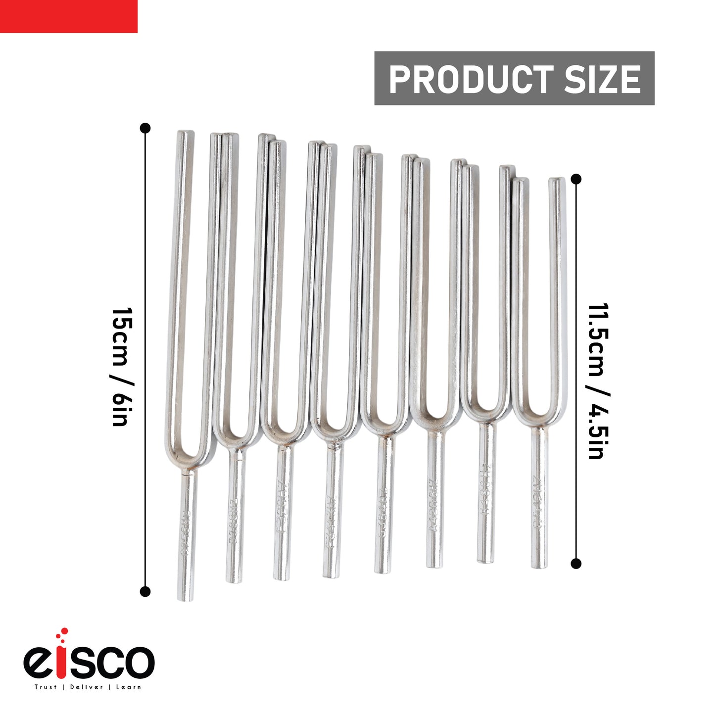 EISCO Tuning Fork (Set of 8 Pieces) Steel Scientific Forks, C4 = 256Hz, Physics Lab Equipment for Sound Wave Experiments, Acoustics, Vibrations, Music Teaching, Science Classroom & STEM Learning
