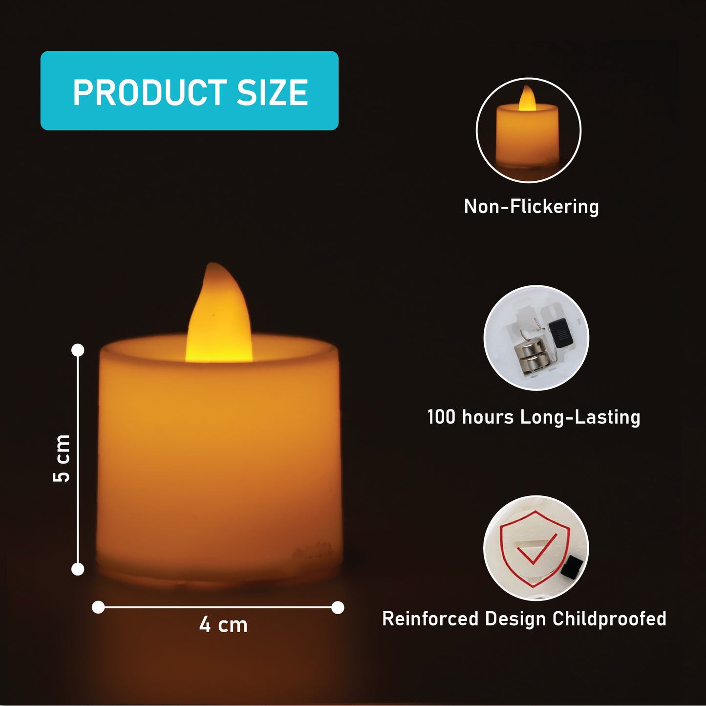 LABZIO Flameless LED Tea Light Candles | Decorative Flickering Diya Lights for Diwali Festival Navratri Wedding Temple Home & Room Decoration | Plastic Body | 4 cm Dia × 5 cm Height