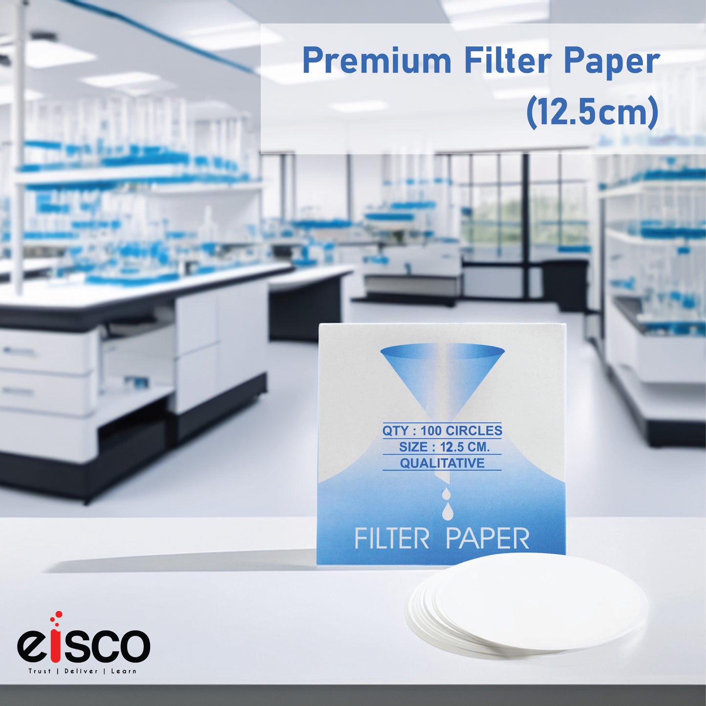 EISCO Premium Qualitative Filter Paper – 12.5cm, 8-10 Micron (100 Sheets) High-Purity Lab Filtration Paper for Chemistry, Water Testing, Scientific Research, School Lab & STEM Education