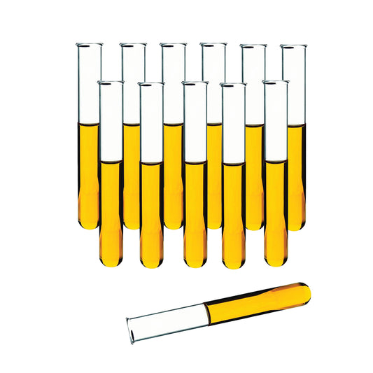 Test Tubes Pack of 12, Borosilicate Glass, Rimmed, Hand Made, Blown, Accurate Size and Consistent Wall Thickness, 150 x 18 mm, 25 ml Capacity
