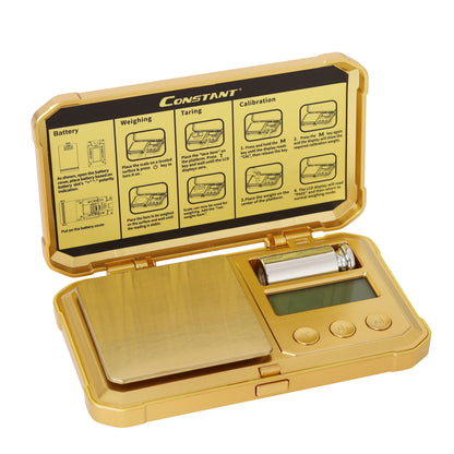 Labzio Digital Golden Weight Scale — Measures from 0.01g to 200g | Durable Design with Brushed Stainless Steel Platform, Includes Backlit LCD | Free Calibration Weight Included | 14.5 X 8 X 2.5