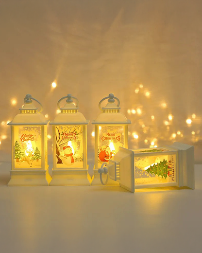 LABZIO Square Lantern Lamp Small Antique | Battery Operated LED Hanging Lantern for Indoor & Outdoor Use | Flameless & Smokeless Acrylic Tent Light | Snowman White 6X14 Cm