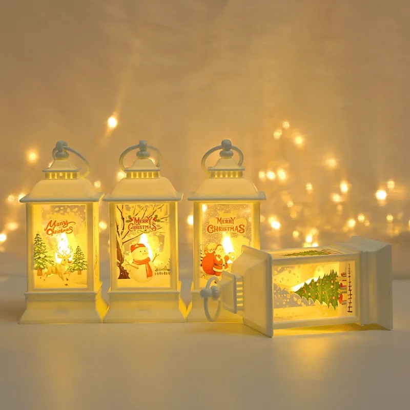 LABZIO Square Lantern Lamp Small Antique | Battery Operated LED Hanging Lantern for Indoor & Outdoor Use | Flameless & Smokeless Acrylic Tent Light | Snowman White 6X14 Cm