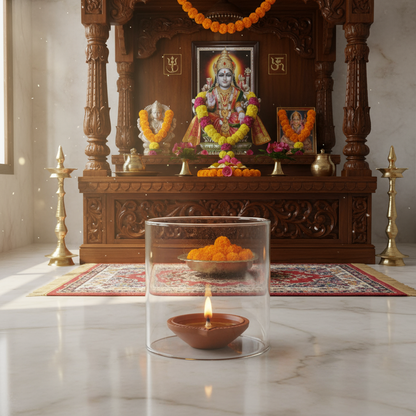 LABZIO Glass Cover for Akhand Diyas, Covering Glass Chimney- Akhand Jyoti Wind Protector, Tealight & Led tealights