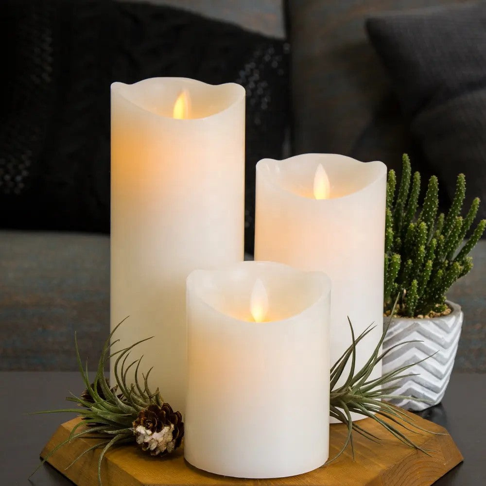 LABZIO Set of 3 Flameless LED Candles | Real Wax Look | Battery Operated | Flickering Moving Wick | 3 Sizes (4, 5, 6 Inch) | Unscented Pillar Candles for Home Decor