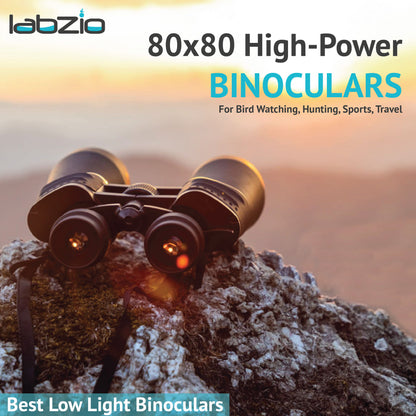 LABZIO 80x80 High-Power Binoculars for Bird Watching, Hunting, Sports, Travel | Clear Optics, Durable & Waterproof with Rubber Eye Cups, Diopter Adjustment, Lens Covers | Outdoor & Wildlife Viewing