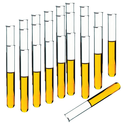 Test Tubes Pack of 24, Borosilicate Glass, Rimmed, Hand Made, Blown, Accurate Size and Consistent Wall Thickness, 150 x 18 mm, 25 ml Capacity