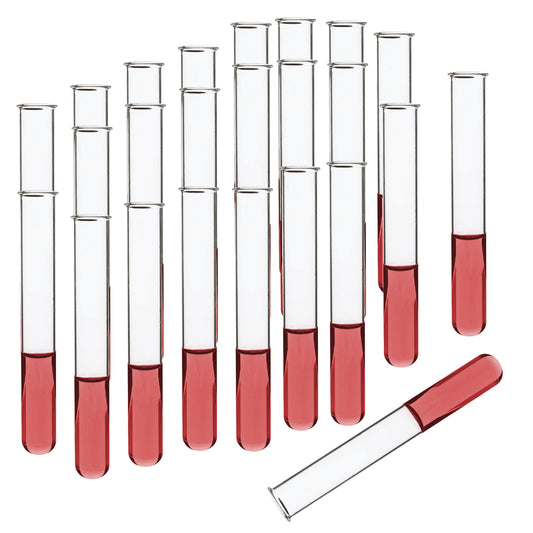 Test Tubes Pack of 24, Borosilicate Glass, Rimmed, Hand Made, Blown, Accurate Size and Consistent Wall Thickness, 150 x 16 mm, 20 ml Capacity
