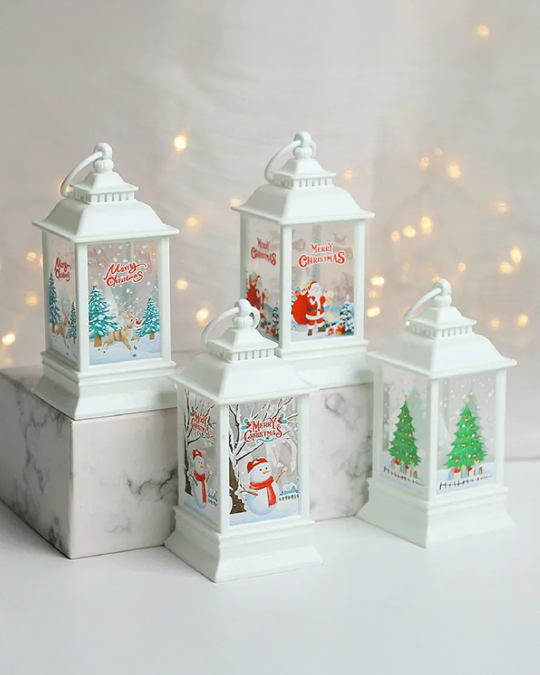 LABZIO Square Lantern Lamp Small Antique | Battery Operated LED Hanging Lantern for Indoor & Outdoor Use | Flameless & Smokeless Acrylic Tent Light | Snowman White 6X14 Cm