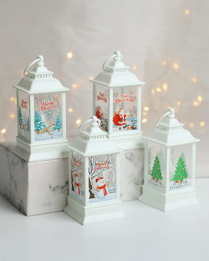 LABZIO Square Lantern Lamp Small Antique | Battery Operated LED Hanging Lantern for Indoor & Outdoor Use | Flameless & Smokeless Acrylic Tent Light | Snowman White 6X14 Cm