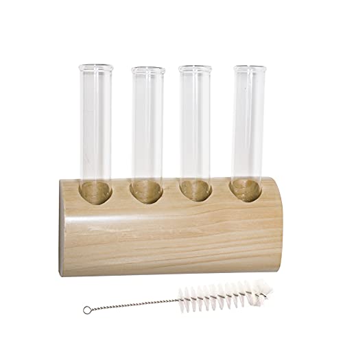 Labzio home - Modern handmade wooden log shaped flower vase with glass test tubes