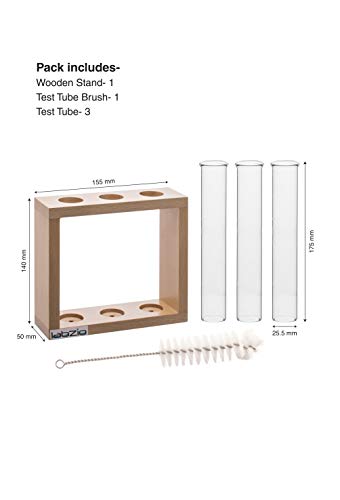 Flower vase with 3 Hand Blown Borosilicate glass test tubes in a Stylish Wooden stand to decorate home and work spaces