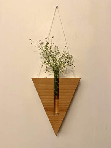 Labzio Home - Stylish Wooden Triangle Flower vase with a Glass Test Tube for Homes,Offices, cafes,etc