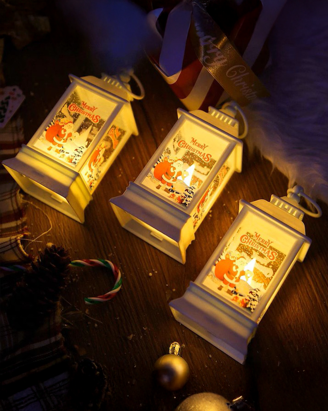 LABZIO Square Lantern Lamp Small Antique | Battery Operated LED Hanging Lantern for Indoor & Outdoor Use | Flameless & Smokeless Acrylic Tent Light | Snowman White 6X14 Cm