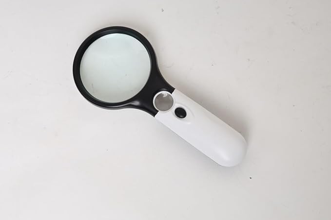 LABZIO Hand-Held Magnifier with LED Lighting, 3X/45X Dual Lens Magnifying Glass for Jewelry Inspection, Reading, Crafts, Hobbies - Portable & Lightweight Illuminated Magnifier for Low Vision Aid