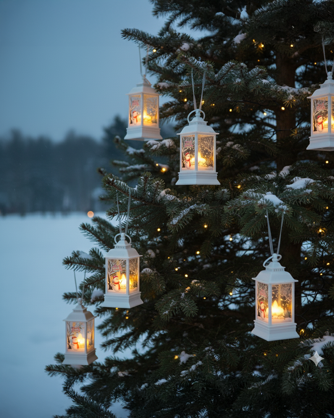 LABZIO Square Lantern Lamp Small Antique | Battery Operated LED Hanging Lantern for Indoor & Outdoor Use | Flameless & Smokeless Acrylic Tent Light | Snowman White 6X14 Cm