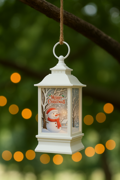 LABZIO Square Lantern Lamp Small Antique | Battery Operated LED Hanging Lantern for Indoor & Outdoor Use | Flameless & Smokeless Acrylic Tent Light | Snowman White 6X14 Cm