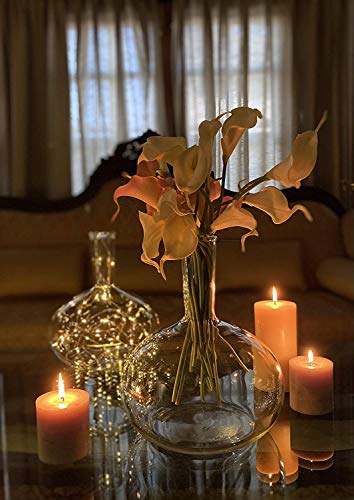 Labzio Home - Decorative Round Amber Glass Flower vase for Floral Arrangements at Home, Offices, Parties or Weddings