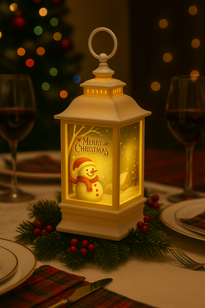 LABZIO Square Lantern Lamp Small Antique | Battery Operated LED Hanging Lantern for Indoor & Outdoor Use | Flameless & Smokeless Acrylic Tent Light | Snowman White 6X14 Cm