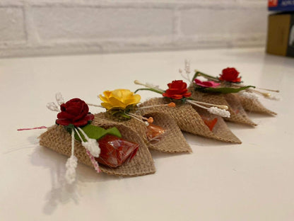 LABZIO Roli Chawal For Tikka — Handmade Jute Potli | Decorated With Beautiful Flower | Perfect For Rakhabandhan, Bhai Dooj And Other Occasion/Festivals | Pack Of 5