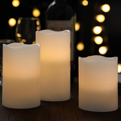 LABZIO Set of 3 Flameless LED Candles | Real Wax Look | Battery Operated | Flickering Moving Wick | 3 Sizes (4, 5, 6 Inch) | Unscented Pillar Candles for Home Decor