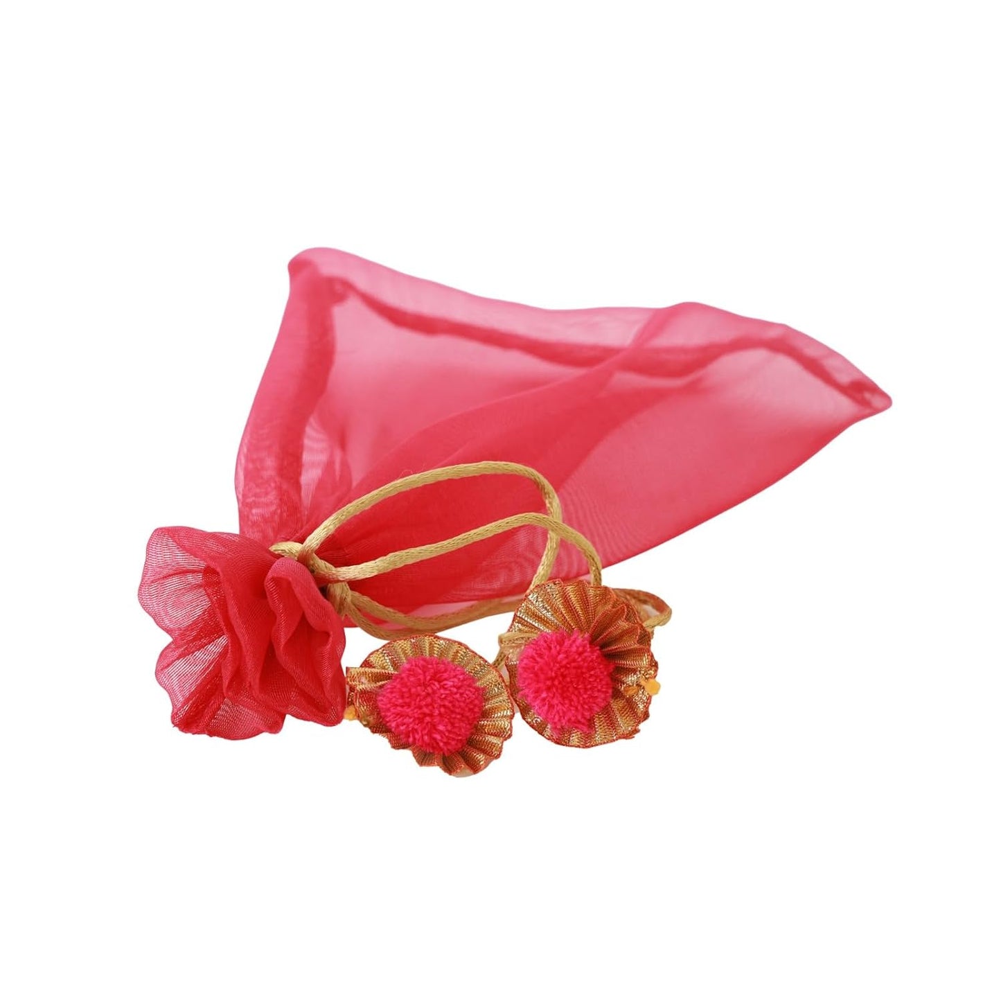 LABZIO Silk Organza Potli Bags for Return Gifts – 9x7 Inch Silk Gift Pouches with Drawstring & Flower Design, Wedding, Mehendi, Party Favor Bags, Jewelry Pouch - (Pack of 5)