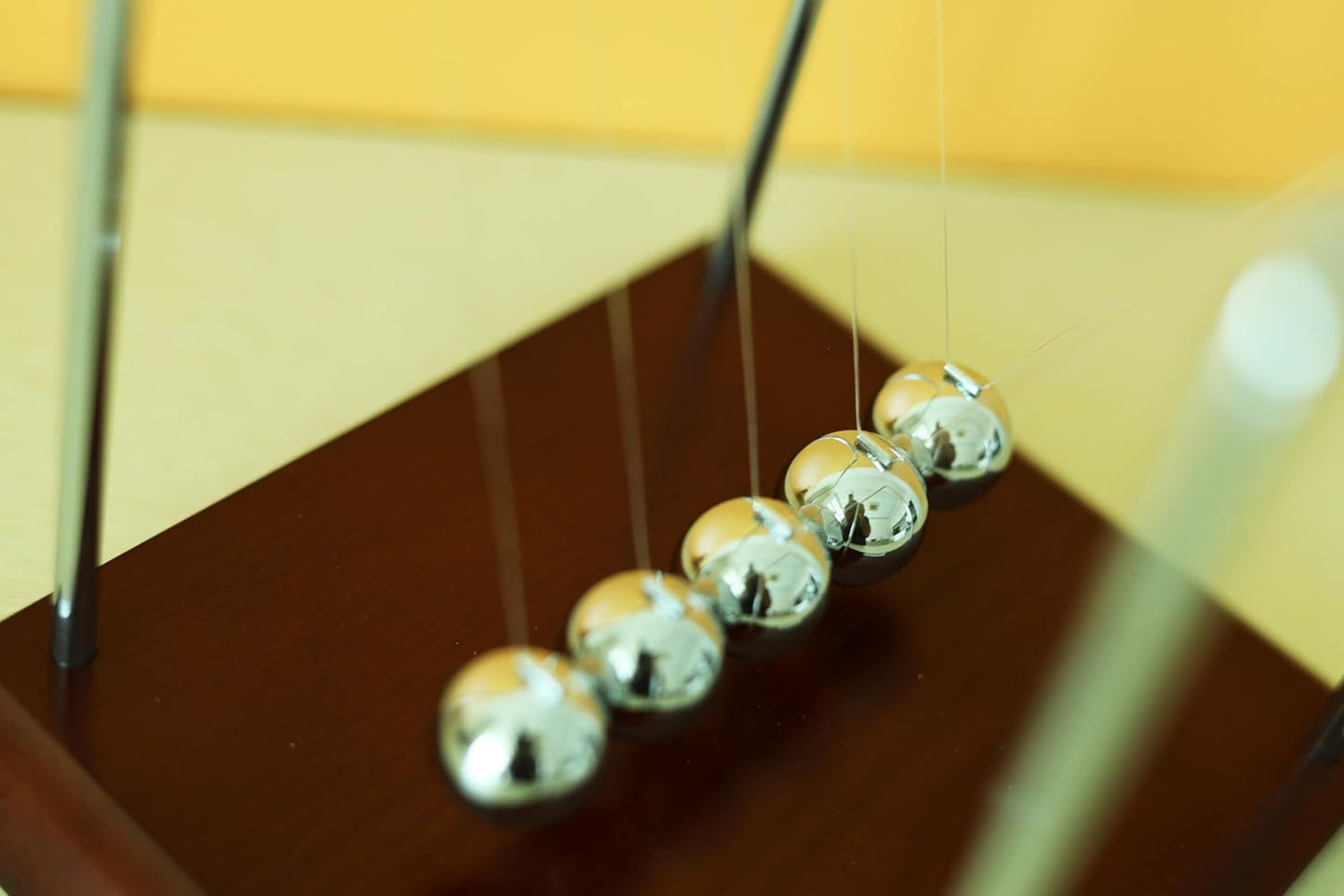 EISCO Newton's Cradle Desk Toy | Pendulum Balls Physics Experiment Set | Collision Ball | Wooden Base | Decor, Stress Relief & Educational Gift for Kids & Adults | 5 Steel Balls