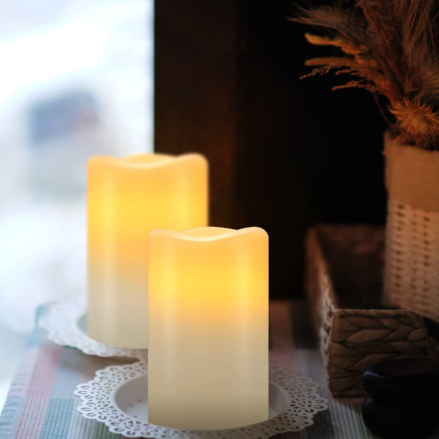 LABZIO Set of 3 Flameless LED Candles | Real Wax Look | Battery Operated | Flickering Moving Wick | 3 Sizes (4, 5, 6 Inch) | Unscented Pillar Candles for Home Decor