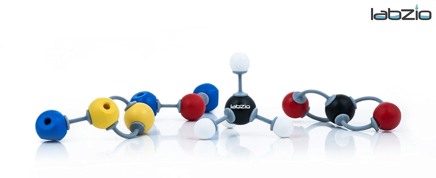 LABZIO Organic Molecular Model Kit – 111 Atoms, 140 Links, Study Guide – 3D Chemistry Set for Students, Teachers, STEM Education, Science Lab, Homeschool, Biochemistry, Chemical Bonding, Molecular Structures