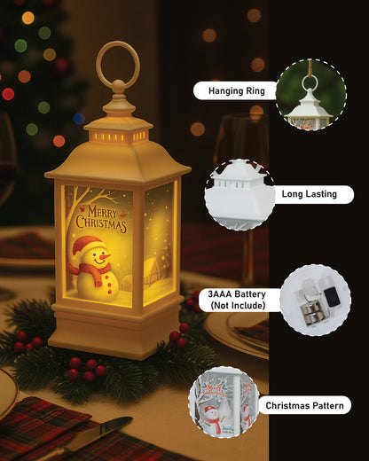 LABZIO Square Lantern Lamp Small Antique | Battery Operated LED Hanging Lantern for Indoor & Outdoor Use | Flameless & Smokeless Acrylic Tent Light | Snowman White 6X14 Cm