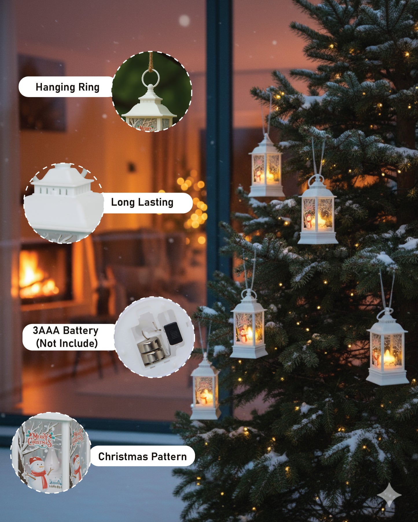 LABZIO Square Lantern Lamp Small Antique | Battery Operated LED Hanging Lantern for Indoor & Outdoor Use | Flameless & Smokeless Acrylic Tent Light | Snowman White 6X14 Cm