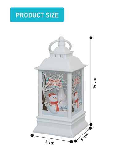 LABZIO Square Lantern Lamp Small Antique | Battery Operated LED Hanging Lantern for Indoor & Outdoor Use | Flameless & Smokeless Acrylic Tent Light | Snowman White 6X14 Cm