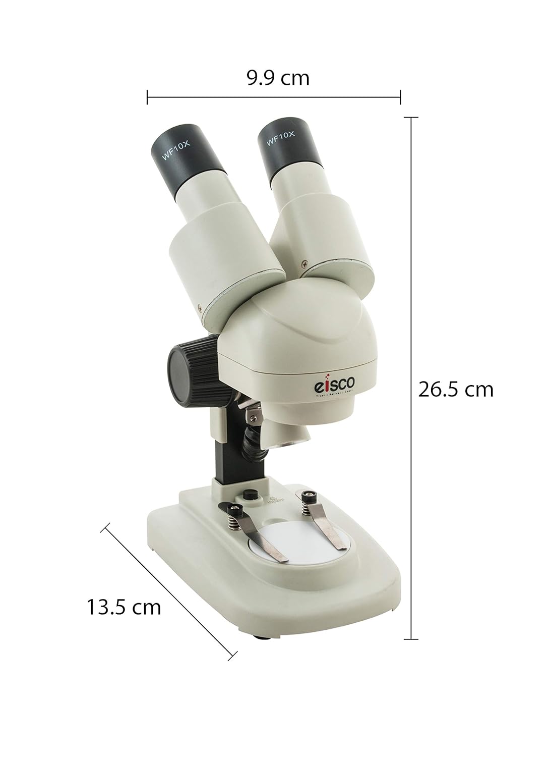 EISCO Stereo Binocular Microscope (mini) with 45° Inclined Head, LED Light, Reversible Black and White Stage, AA Battery Operated, Bilateral Coarse Focus, with Dustcover & Styrofoam Case